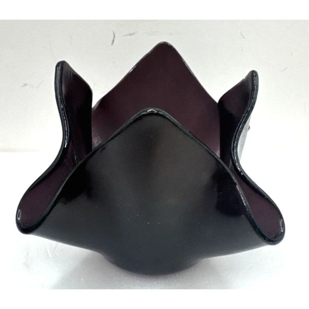 Vintage Amethyst Art Glass Handkerchief Vase Purple Ribbon Slag Glass candle
